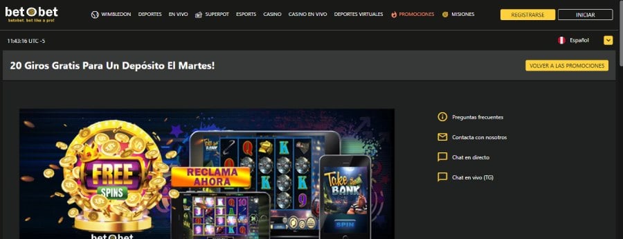 Captura de pantalla giros gratis en BetOBet