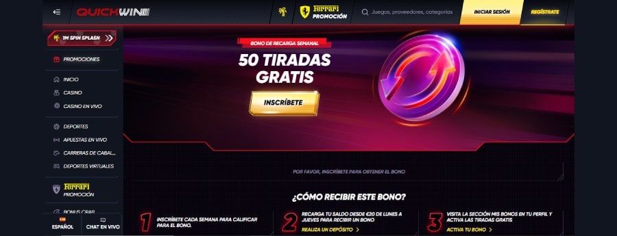 Captura de pantalla giros gratis en Quickwin