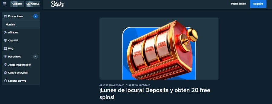 Captura de pantalla giros gratis en Stake