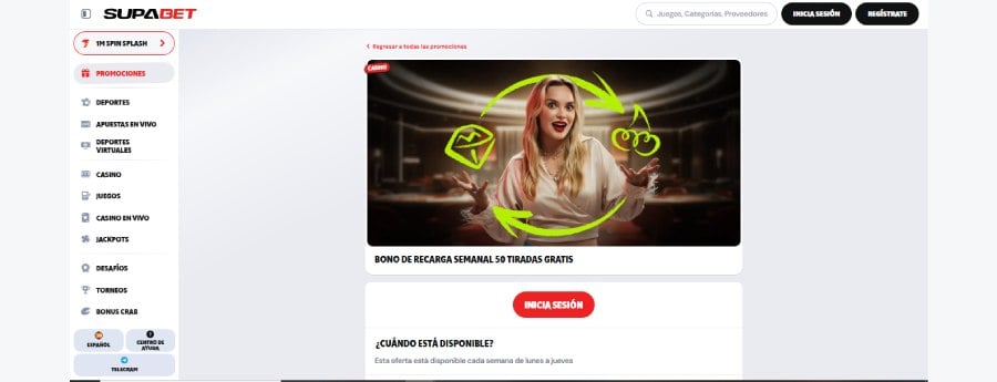 Captura de pantalla giros gratis en Supabet