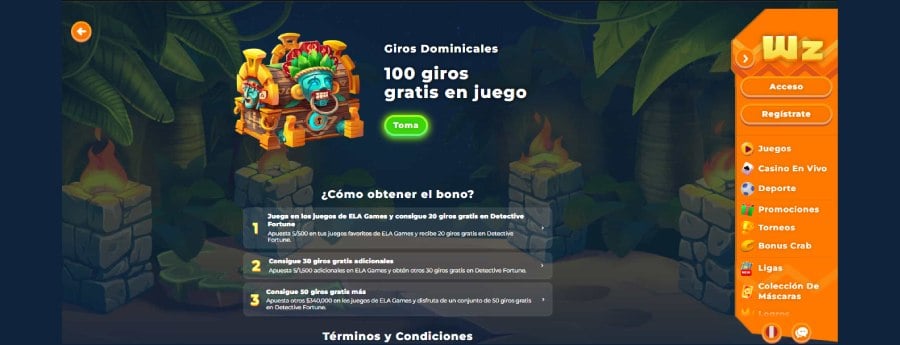 Captura de pantalla giros gratis en Wazamba