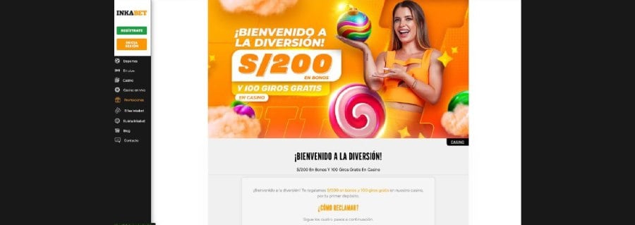 Captura de pantalla bono de bienvenida en Inkabet