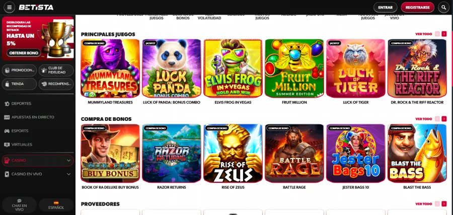 Juegos de casino en Betista