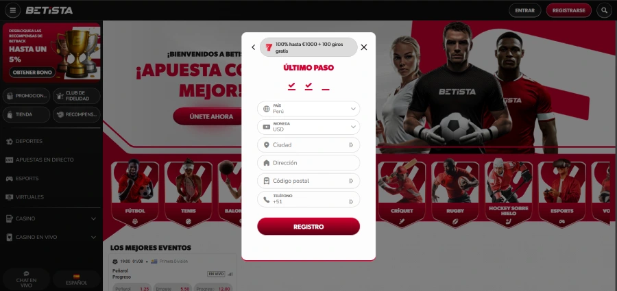 Etapa 5 de registro Betista