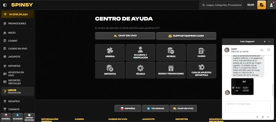 servicio cliente spinsy