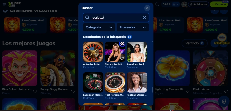 BillionaireSpin ruleta