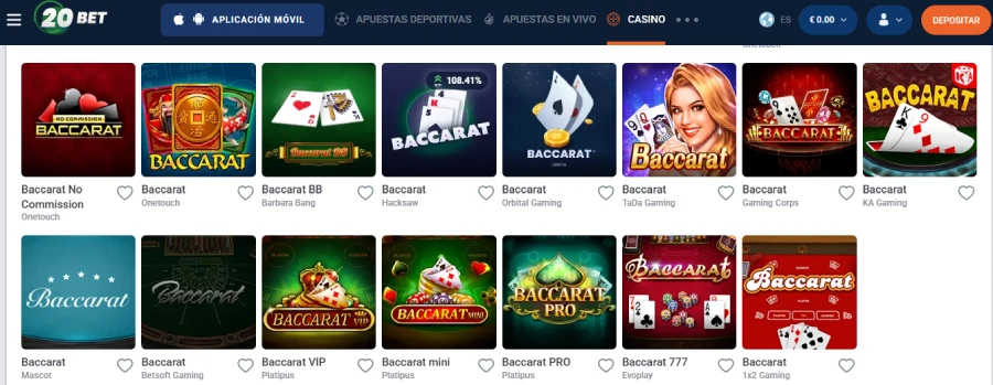 Baccarat en 20Bet
