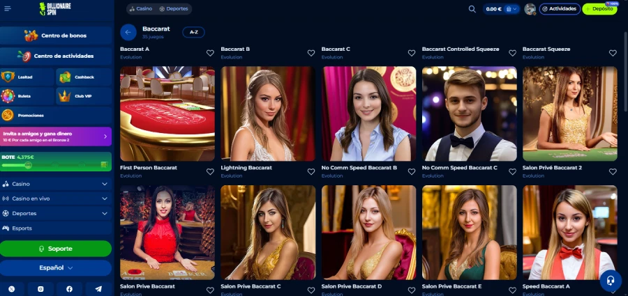 Baccarat en BillionaireSpin