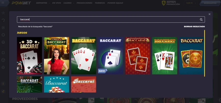 Baccarat en Powbet