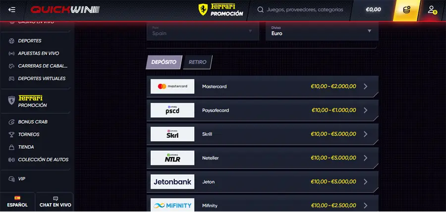quickwin casino bizum