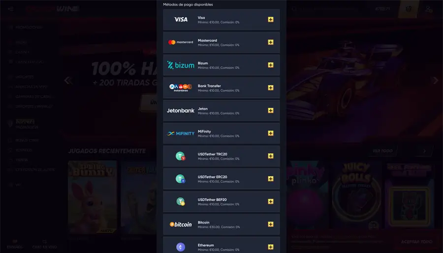 quickwin casino depósito mínimo de 3€