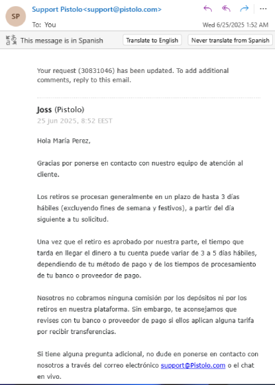 Correo electrónico de Pistolo Casino