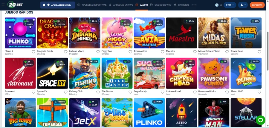 Minijuegos de 20bet