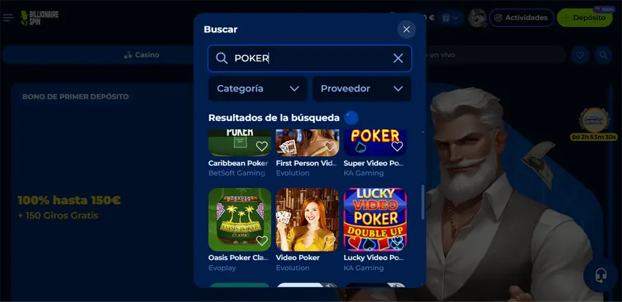 billionaire spin poker online
