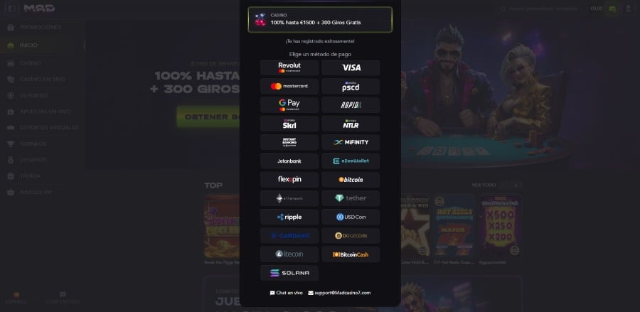 Métodos de pago en Madcasino