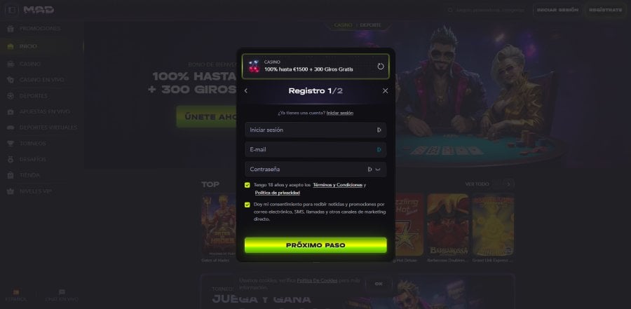 Registro paso 3 Madcasino