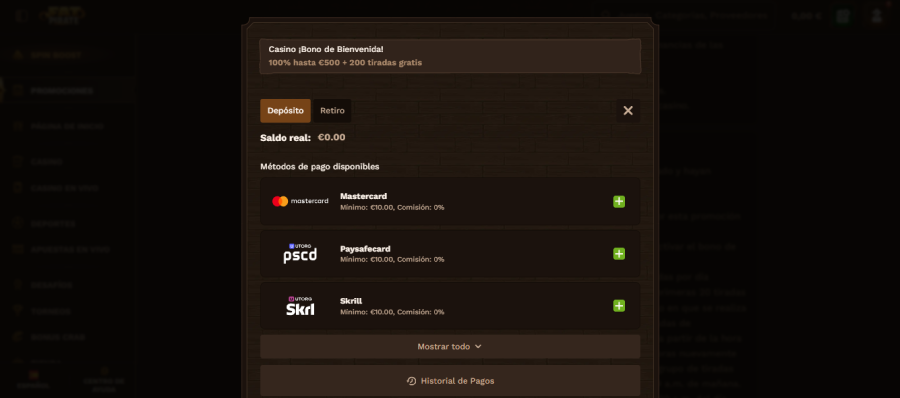 FatPirate casino 1 € Bizum