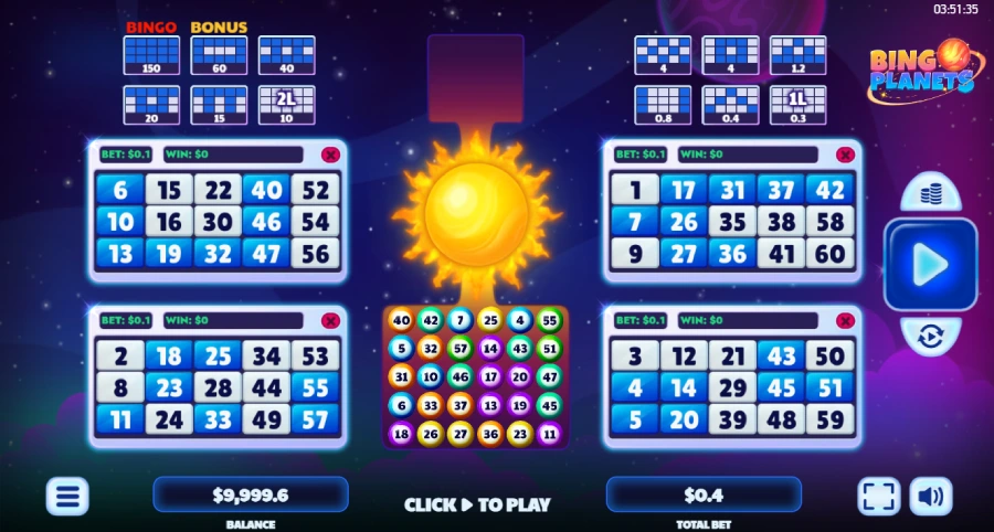 Inicio del juego Bingo