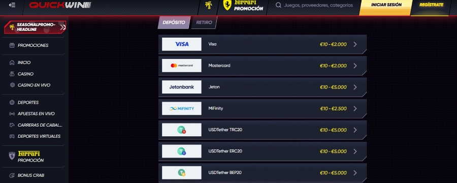 Métodos de pago en Quickwin