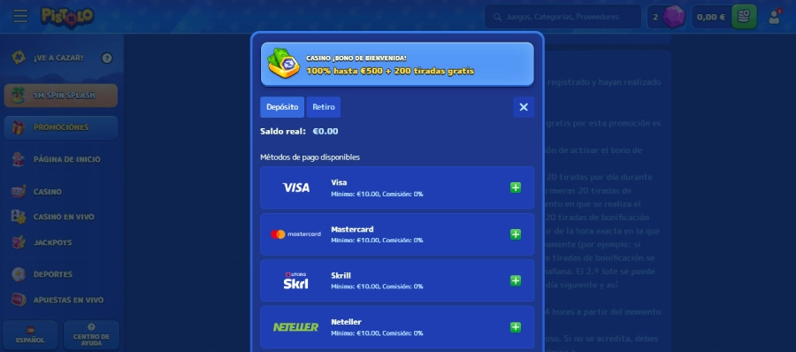 Pistolo casino 1 € Bizum