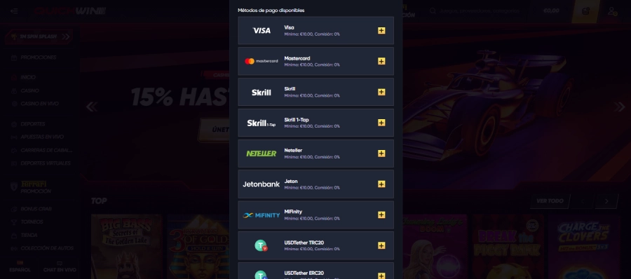 Quickwin casino 1 € Bizum