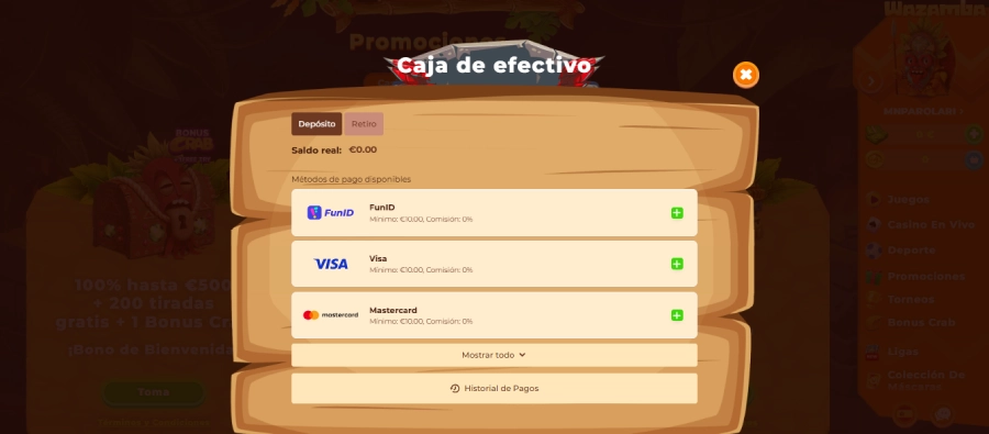 Wazamba casino 1 € Bizum