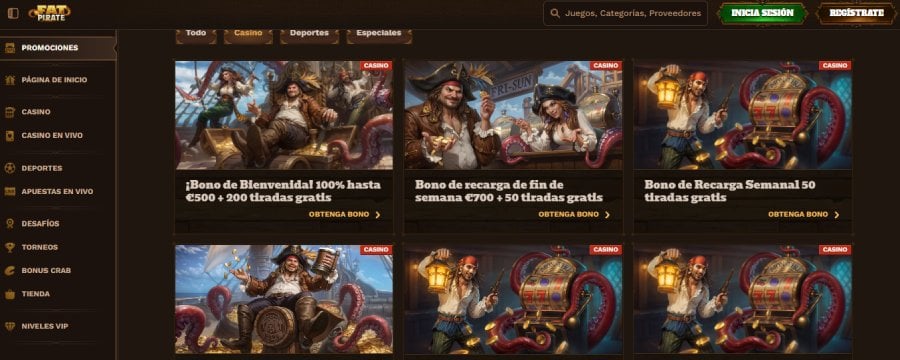 Página de bonificaciones FatPirate