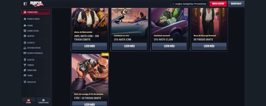 Página de bonificaciones Mafia Casino