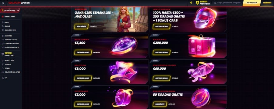 Página de bonificaciones Quickwin