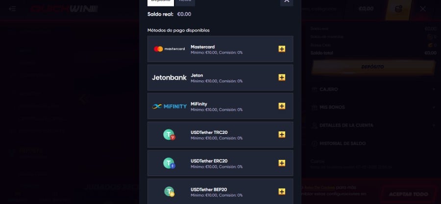 Método de pago Jeton en Quickwin