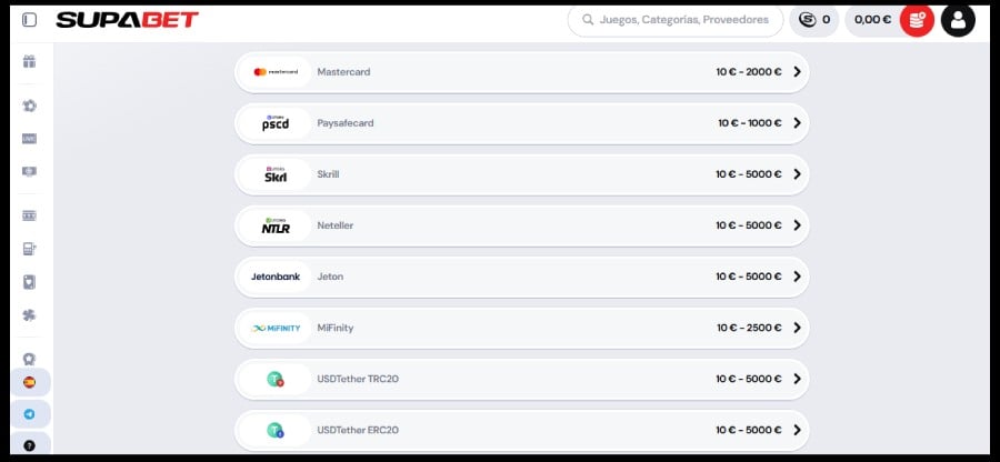 Método de pago Jeton en Supabet