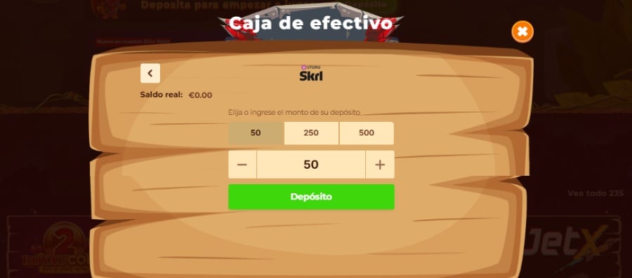Captura de pantalla de un depósito con Skrill en Wazamba