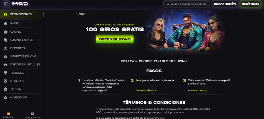 Tiradas gratis en MadCasino
