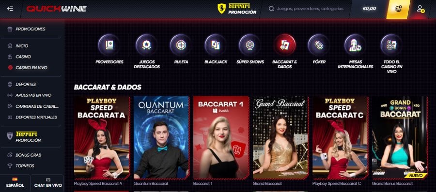 Juegos de baccarat en Quickwin