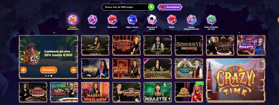 Juegos de casino en vivo en Wazamba