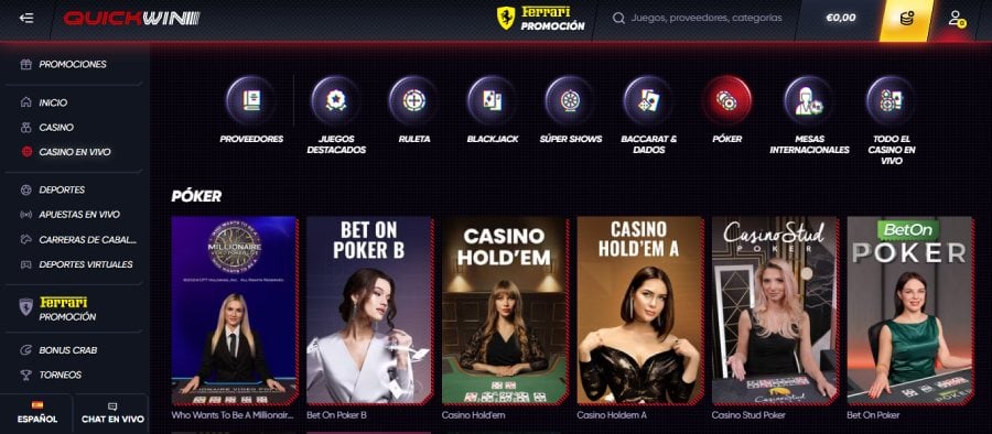 Juegos de poker en Quickwin