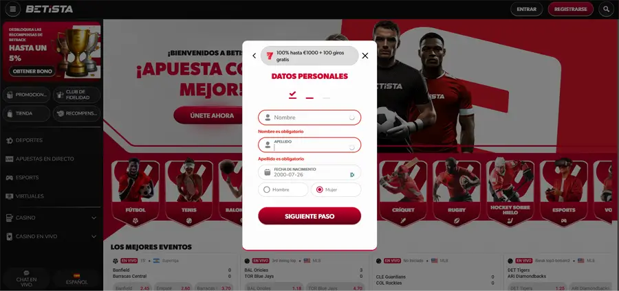 datos personales betista casino