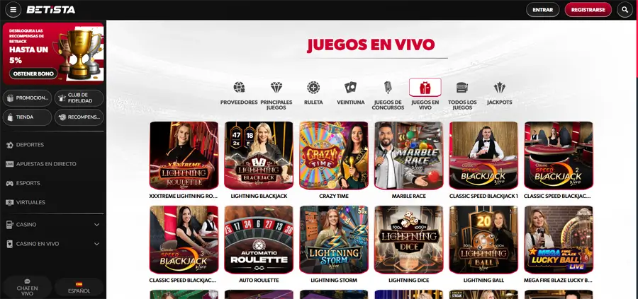 juegos en vivo betista casino
