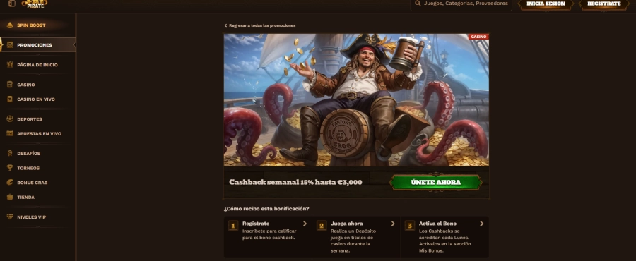 Captura de pantalla Fatpirate top casino bono de cashback