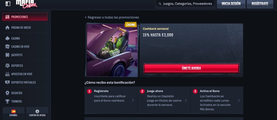 Captura de pantalla Mafia Casino top casino bono de cashback