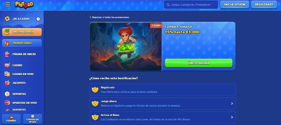 Captura de pantalla Pistolo top casino bono de cashback