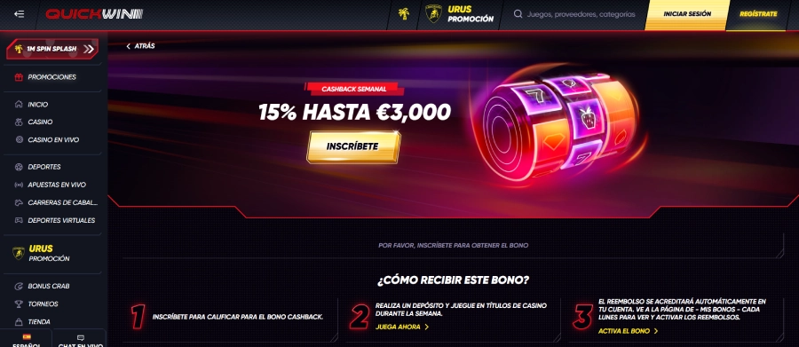 Captura de pantalla Quickwin top casino bono de cashback