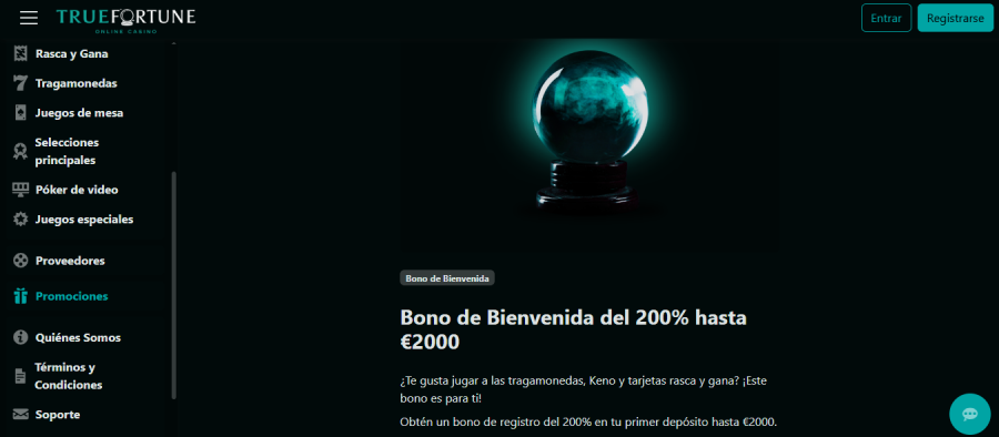 Captura de pantalla True Fortune top casino bono bienvenida