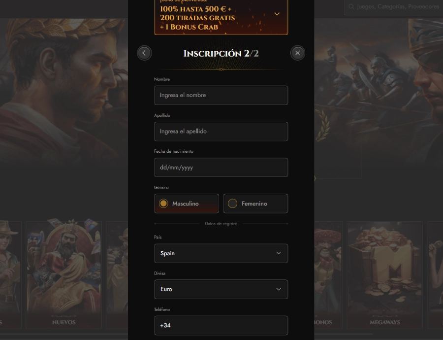 Registro en Legiano Casino, paso 4