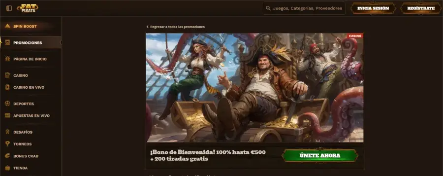 100 giros gratis en FatPirate