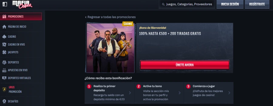 100 giros gratis en MafiaCasino