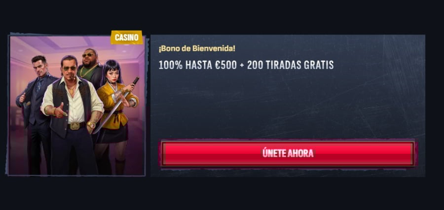 Captura de pantalla del bono de bienvenida en Mafiacasino