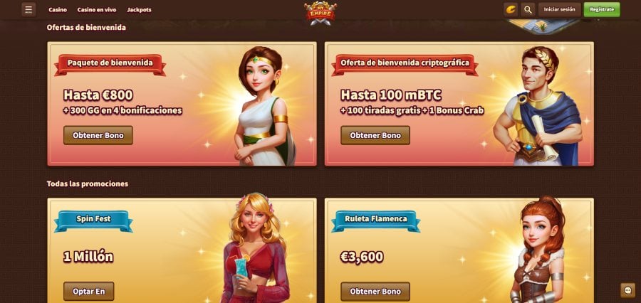 Captura de pantalla de las promociones en MyEmpire
