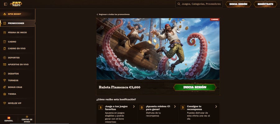 captura de pantalla de bono de ruleta en fatpirate