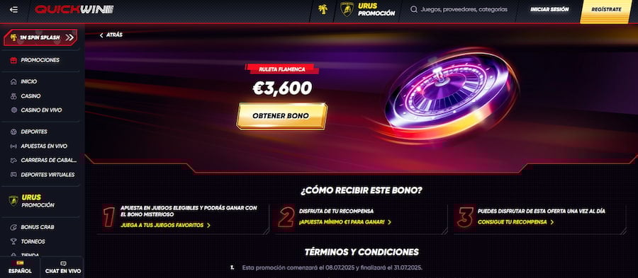 captura de pantalla de bono de ruleta en quickwin